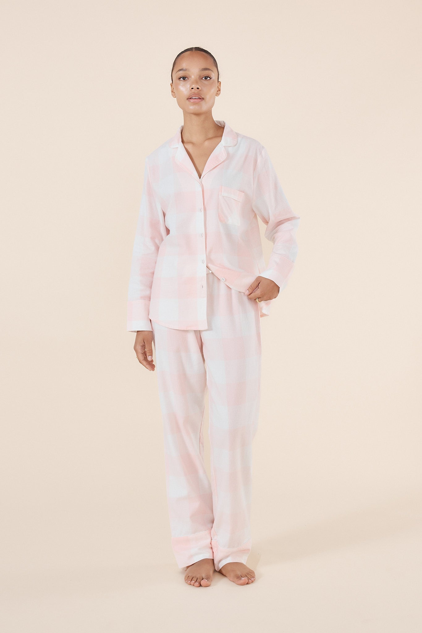Gingerlilly Emery Buffalo Check Cotton Pj Set Pink