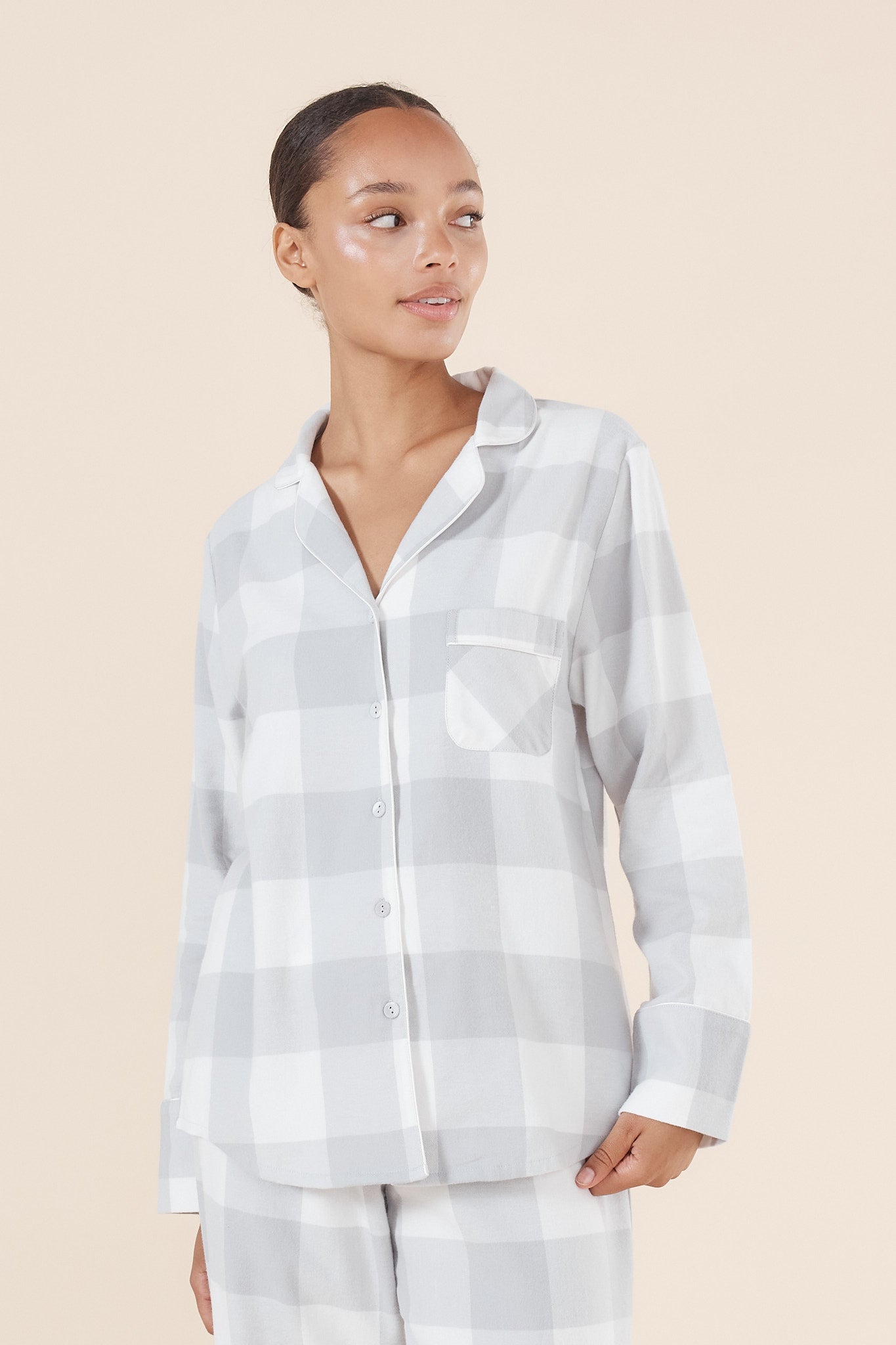 Gingerlilly Emery Buffalo Check Cotton Pj Set Grey