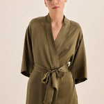 Diamond Pure Silk Olive Short Robe