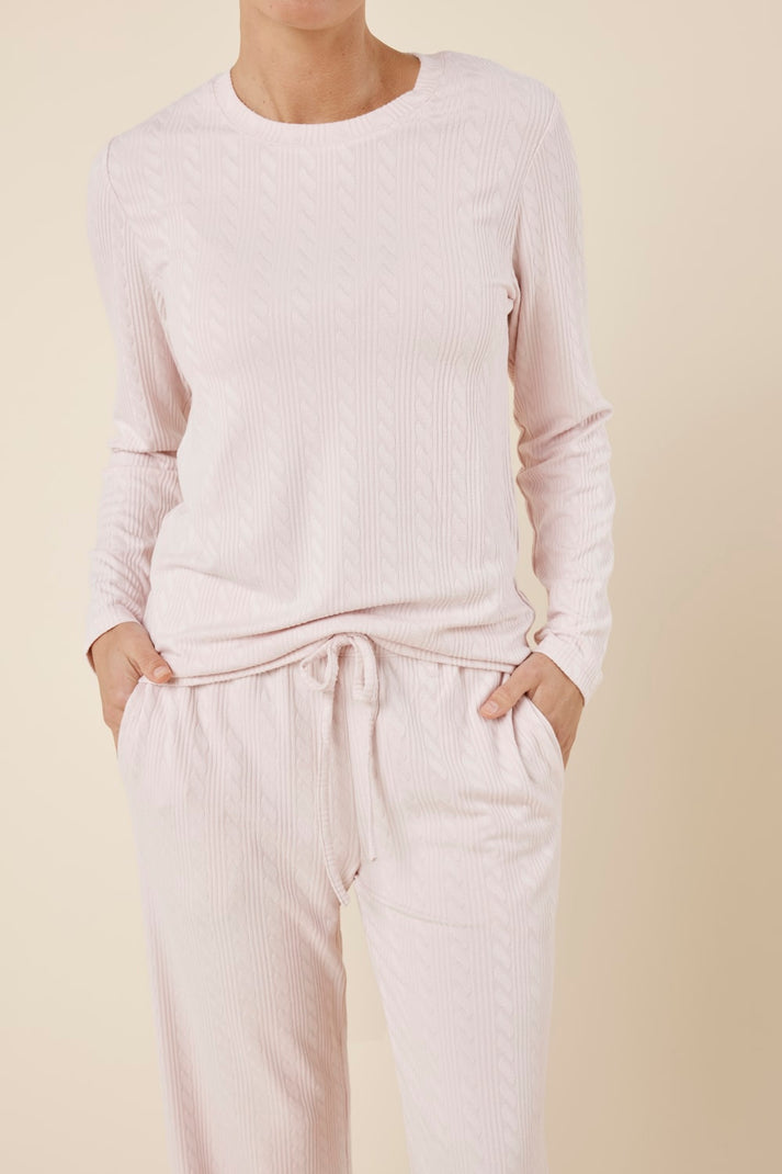 Gingerlilly Ellie Lightweight Velour Cable Knit Set Pink
