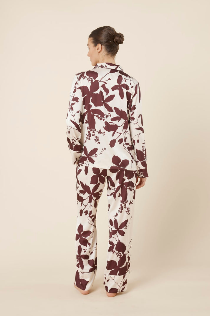 Gingerlilly Ivy Silky Satin Pj Set Burgundy Floral