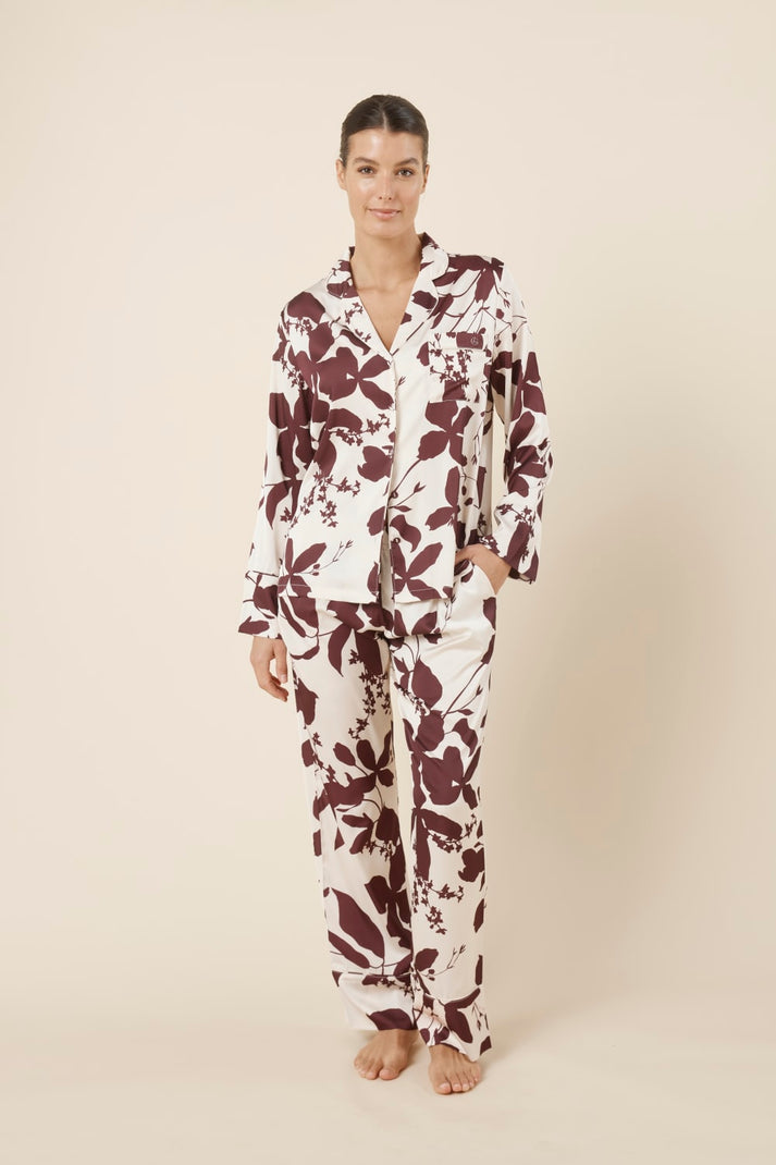 Gingerlilly Ivy Silky Satin Pj Set Burgundy Floral
