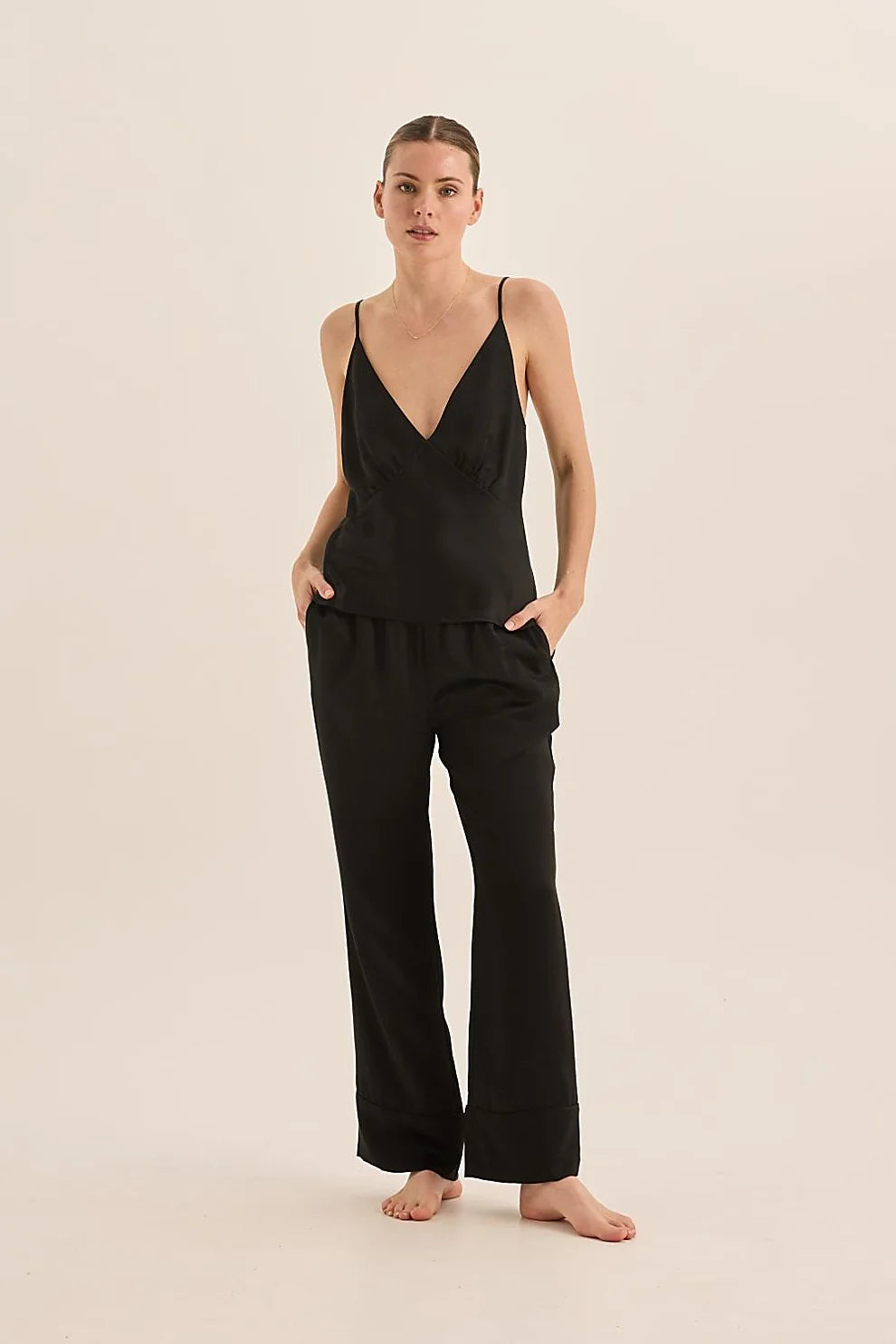 Gingerlilly Jade Black Pure Silk Cami PJ Set