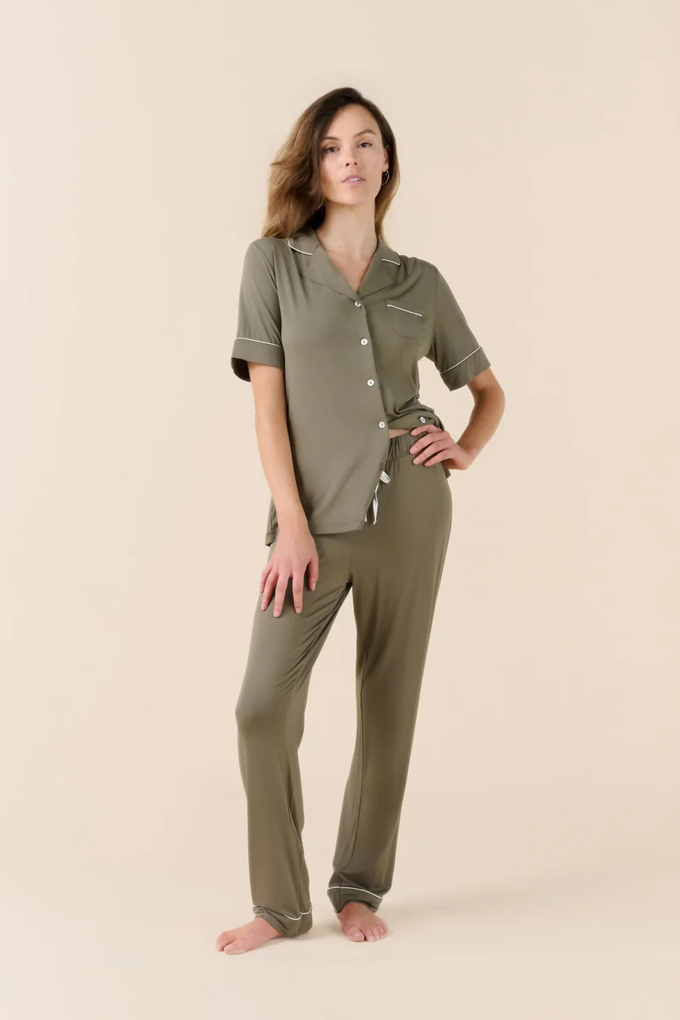 Gingerlilly JENNA Bamboo Long PJ Set Olive