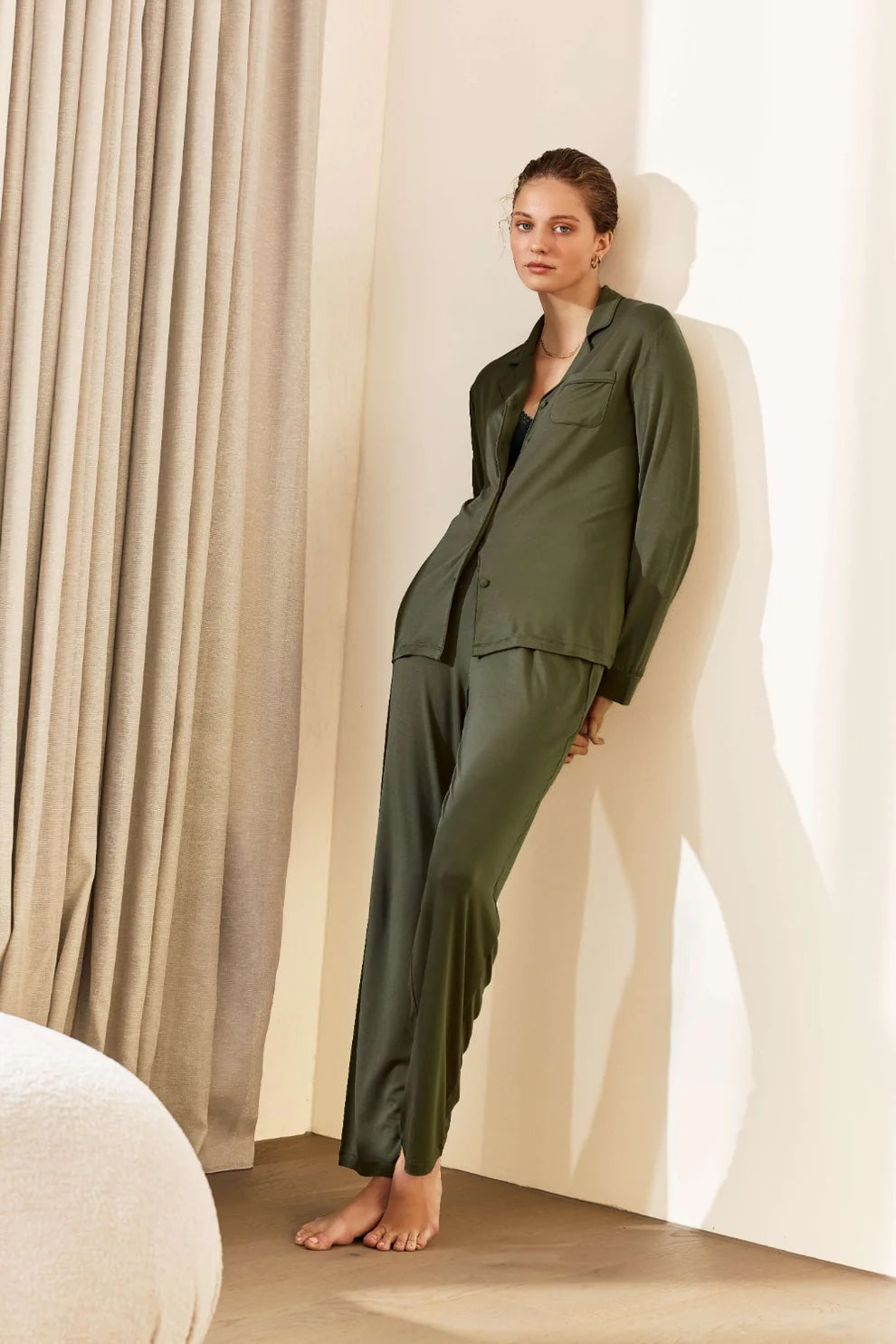 Gingerlilly Tessa Bamboo Long Pj Set Forest Green