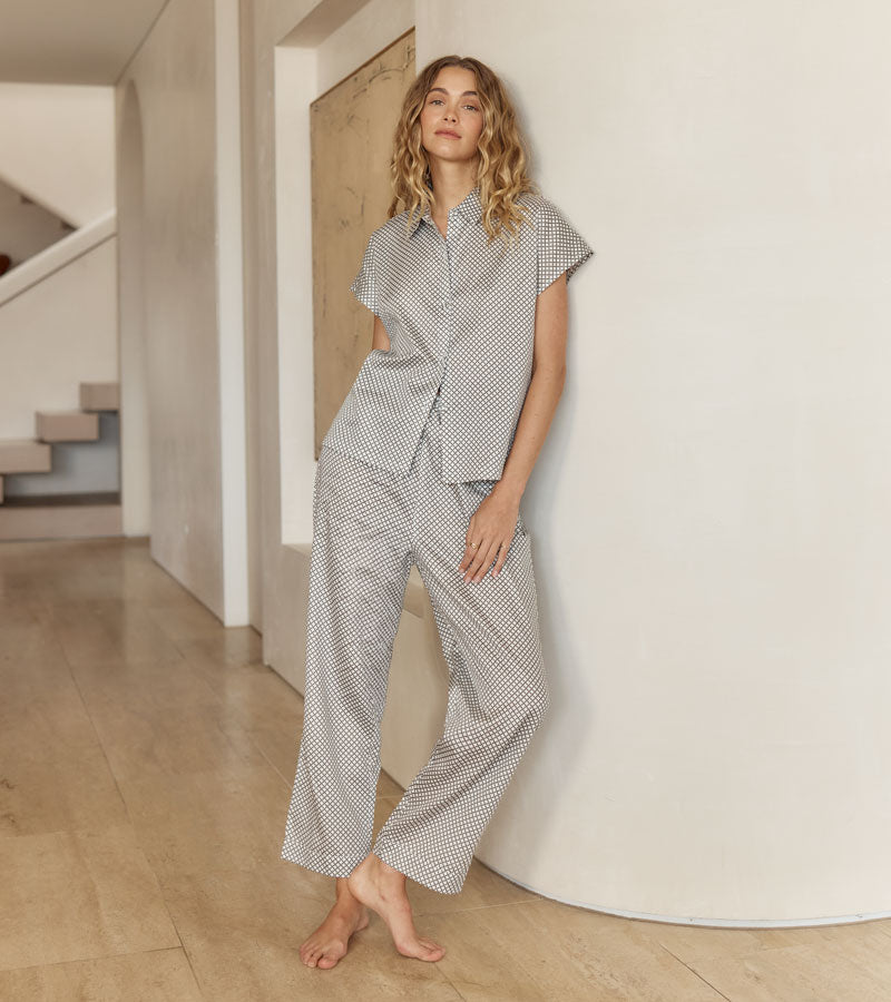 Gingerlilly MARLIE Diamond Print Cotton Long PJ Set Olive