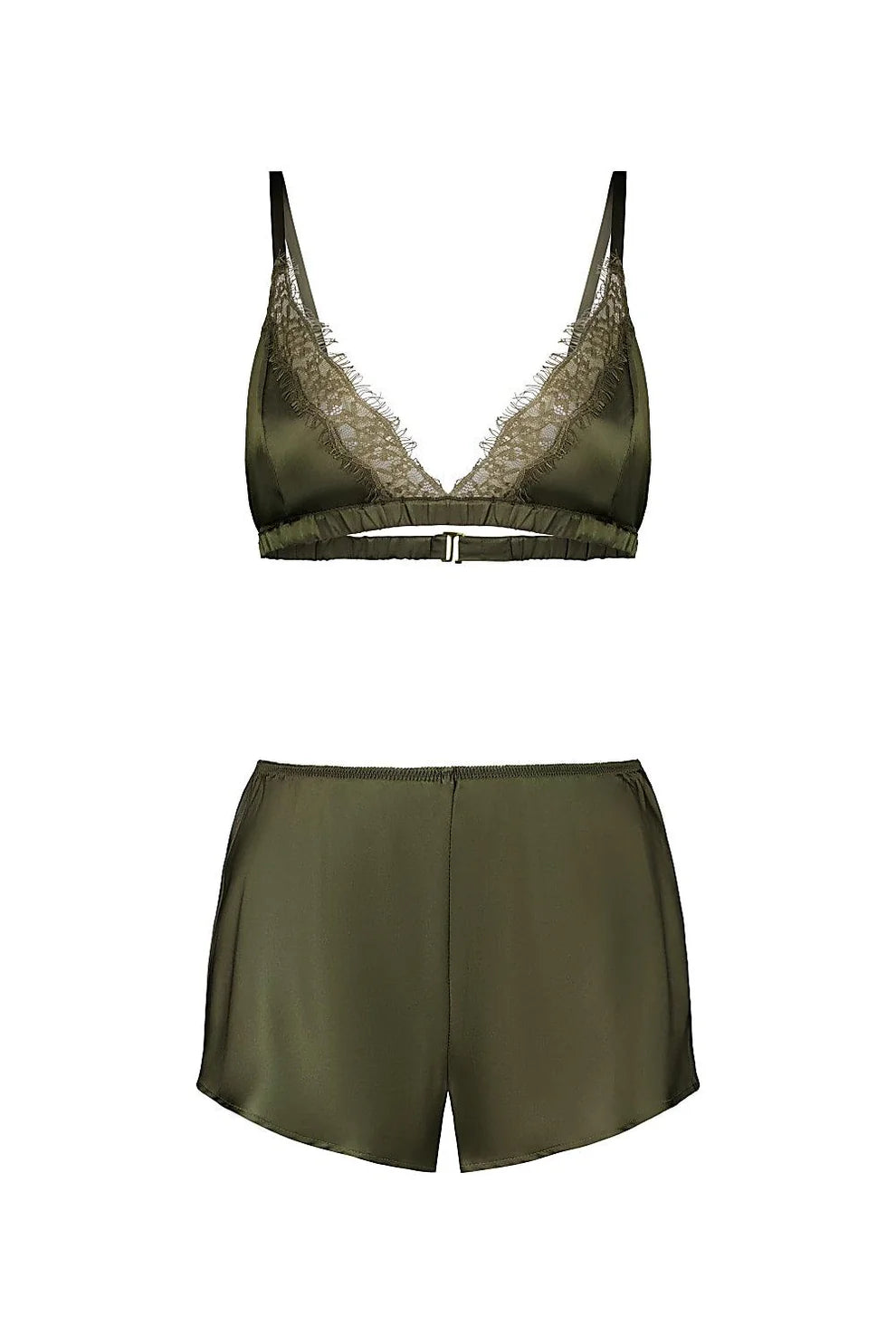 Gingerlilly Opal Olive Pure Silk Bra and Short Set