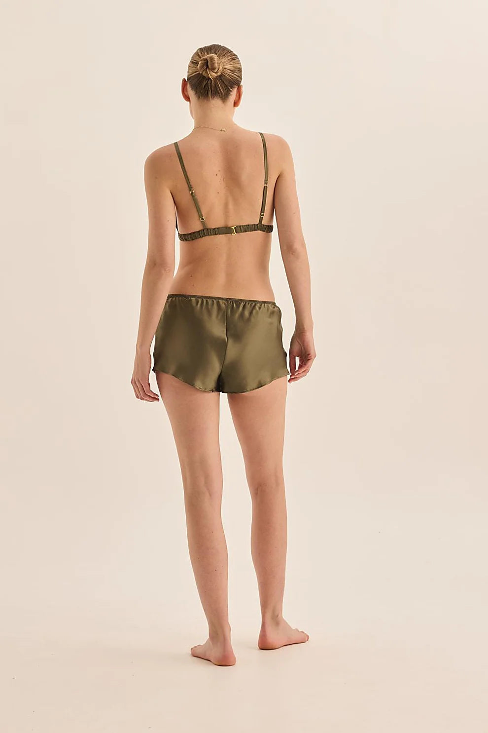 Gingerlilly Opal Olive Pure Silk Bra and Short Set