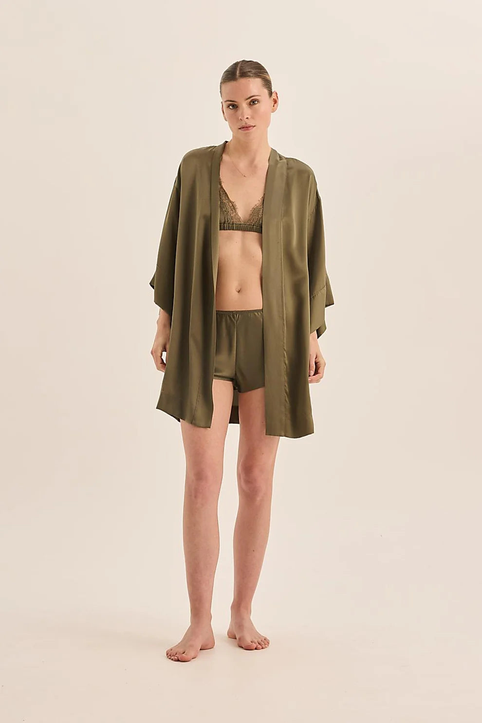 Gingerlilly Opal Olive Pure Silk Bra and Short Set