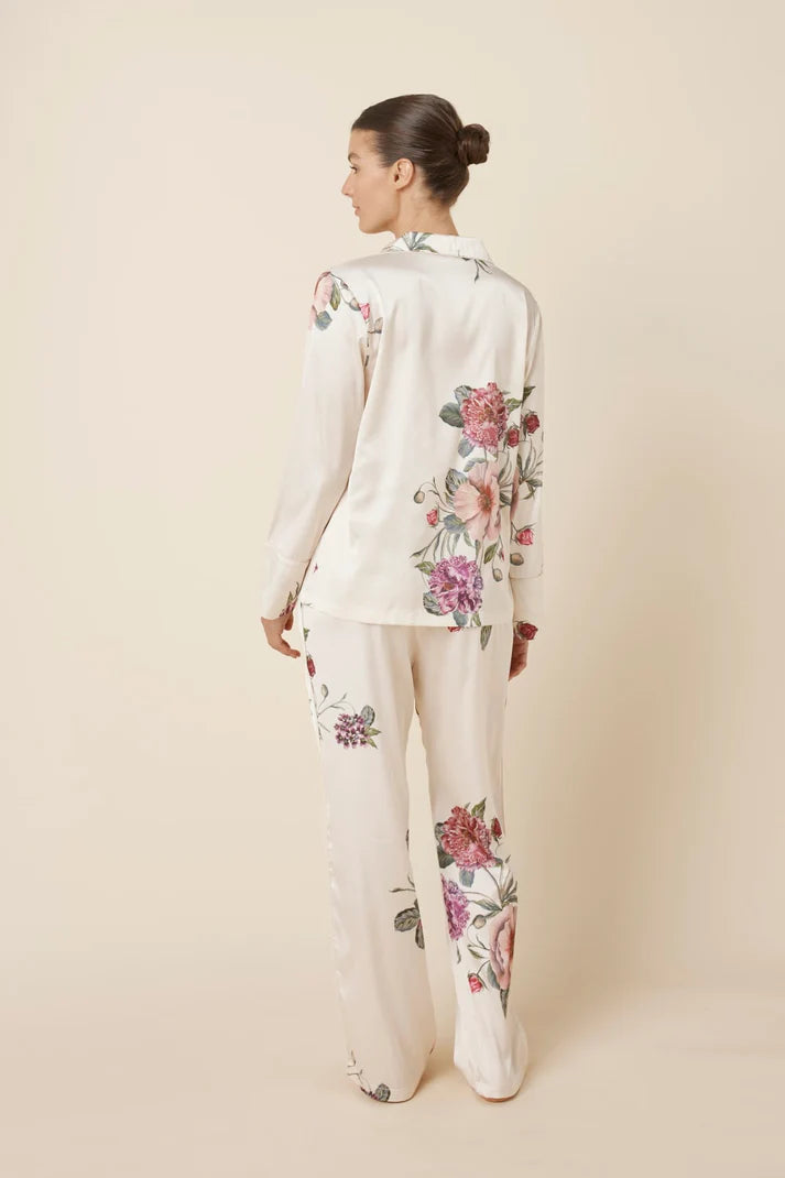 Gingerlilly Ruby Floral Satin Pj Set Ivory