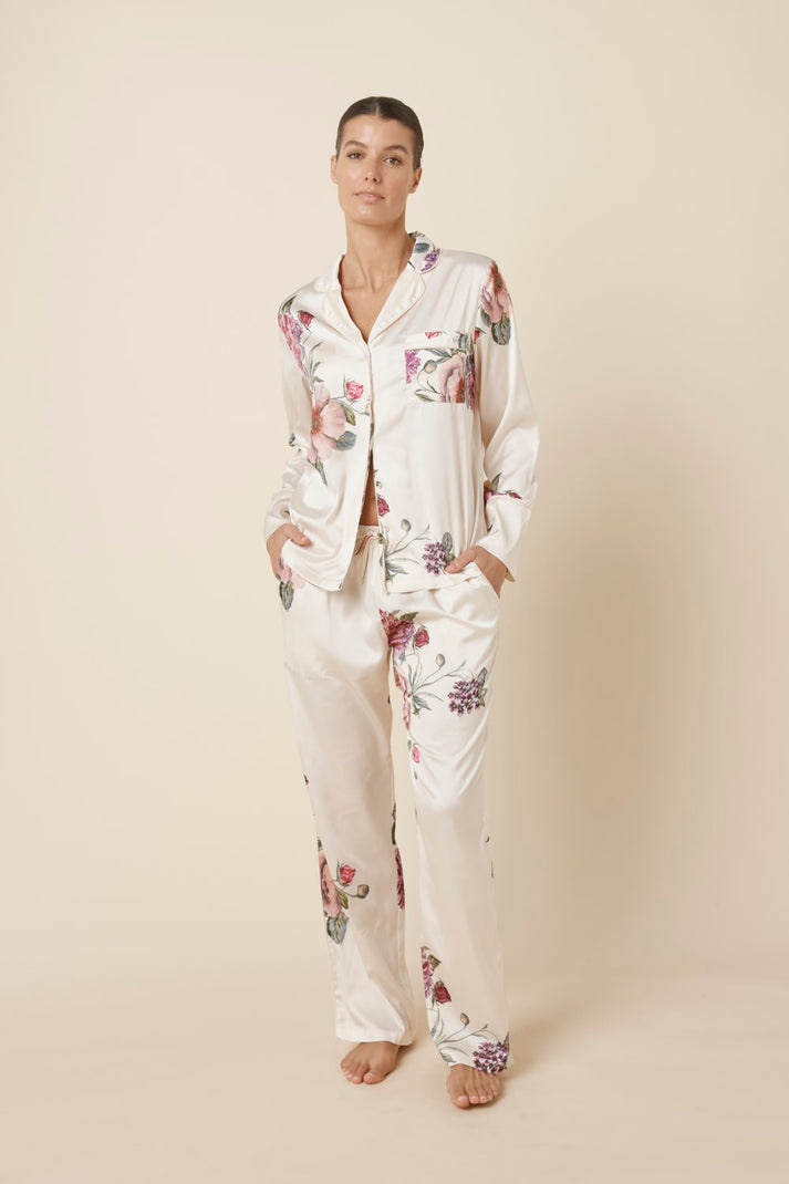 Gingerlilly Ruby Floral Satin Pj Set Ivory