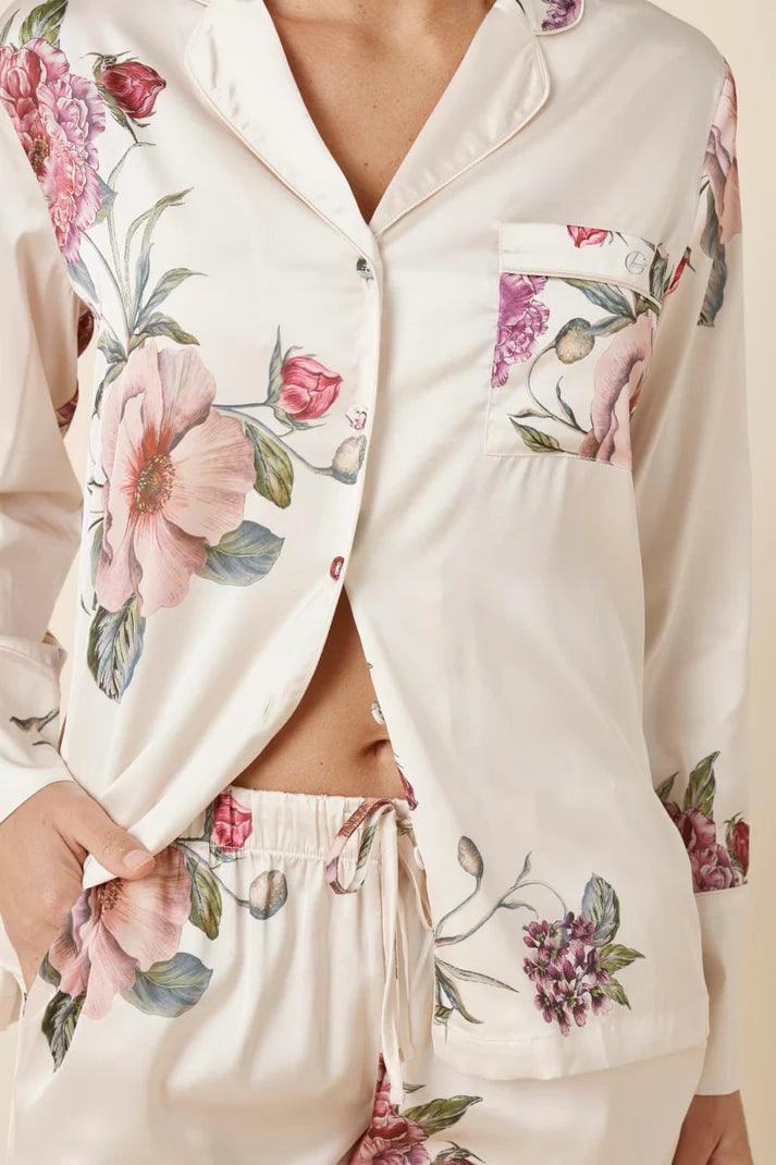 Gingerlilly Ruby Floral Satin Pj Set Ivory