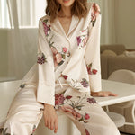 Gingerlilly Ruby Floral Satin Pj Set Ivory