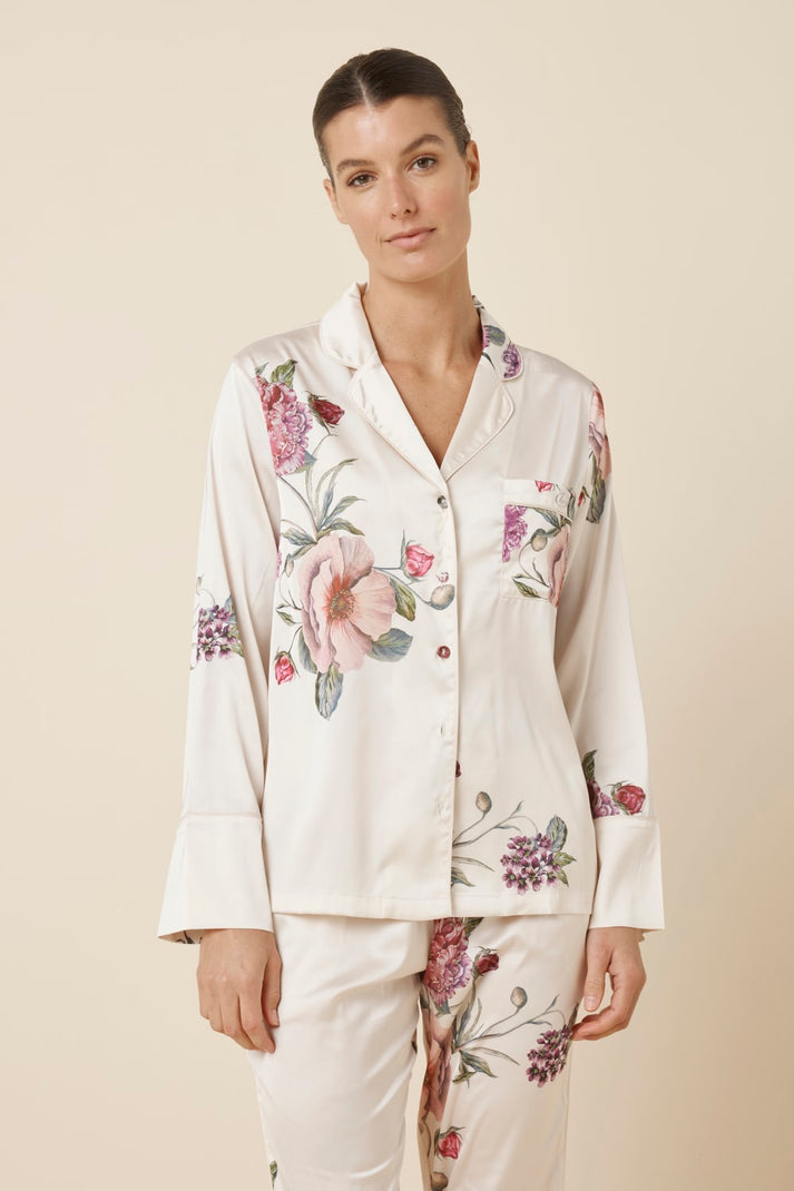 Gingerlilly Ruby Floral Satin Pj Set Ivory