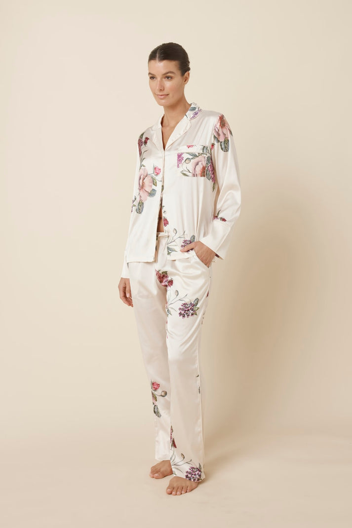 Gingerlilly Ruby Floral Satin Pj Set Ivory