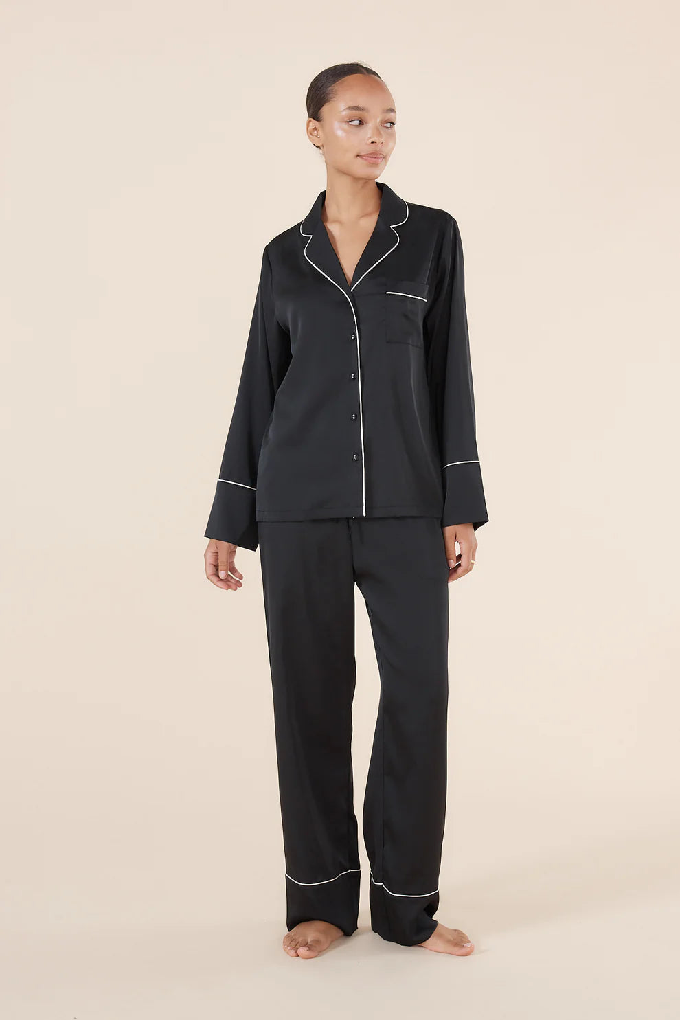 Gingerlilly Adele Satin Pj Set Black