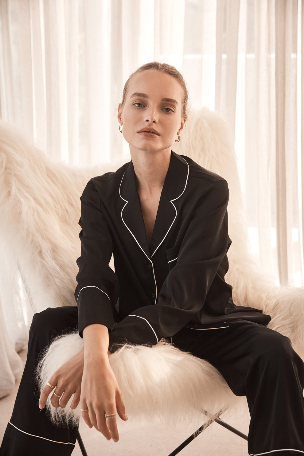 Gingerlilly Adele Satin Pj Set Black