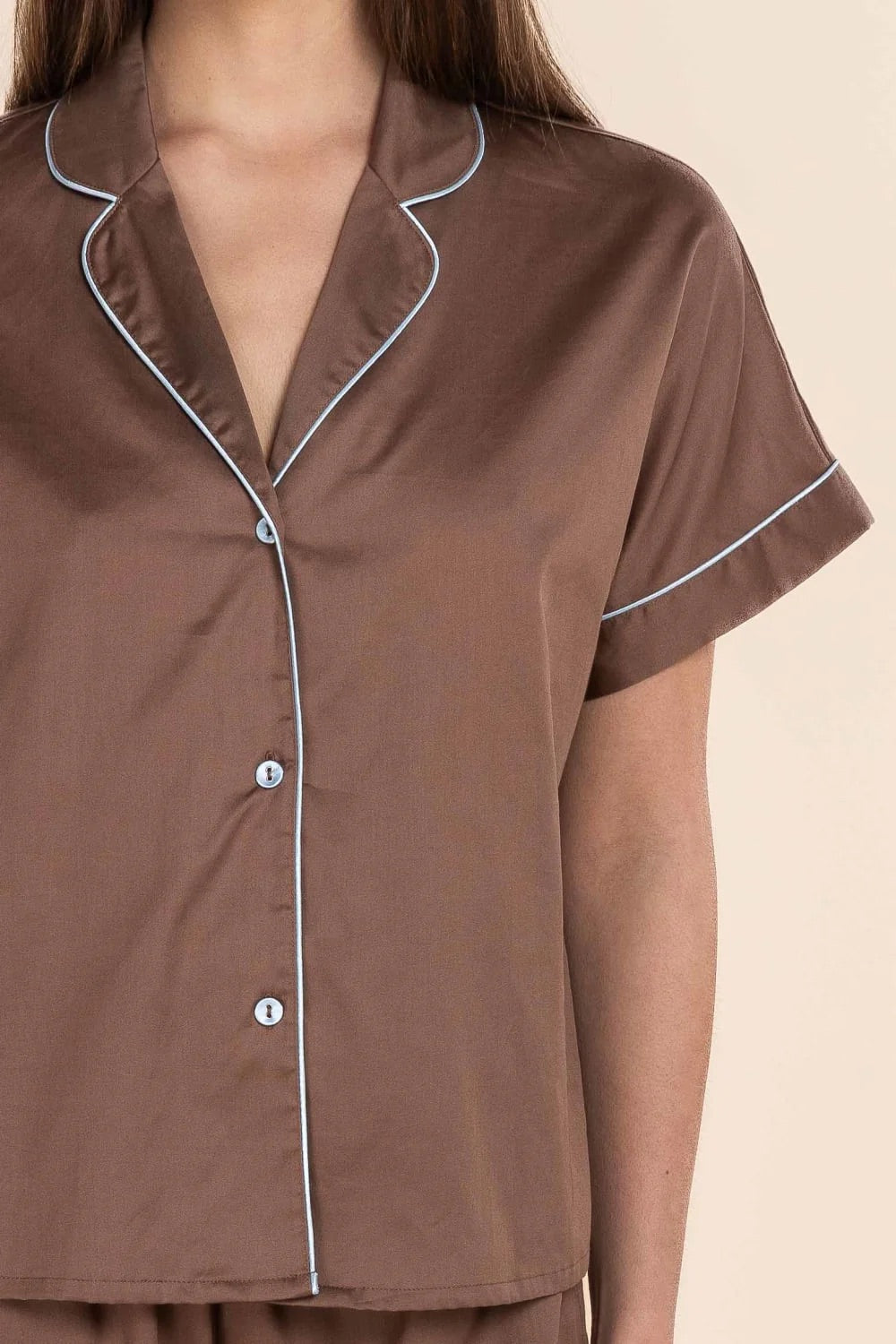 Gingerlilly ARIANA Double Piping Short Set Mocha