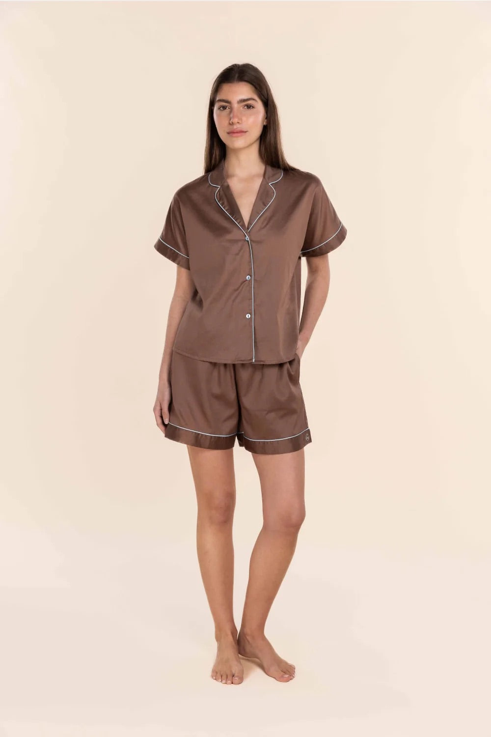 Gingerlilly ARIANA Double Piping Short Set Mocha