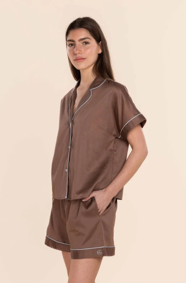 Gingerlilly ARIANA Double Piping Short Set Mocha