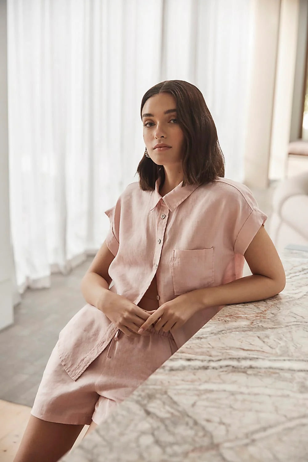 Gingerlilly CHARLOTTE Pink Linen Pyjama Set