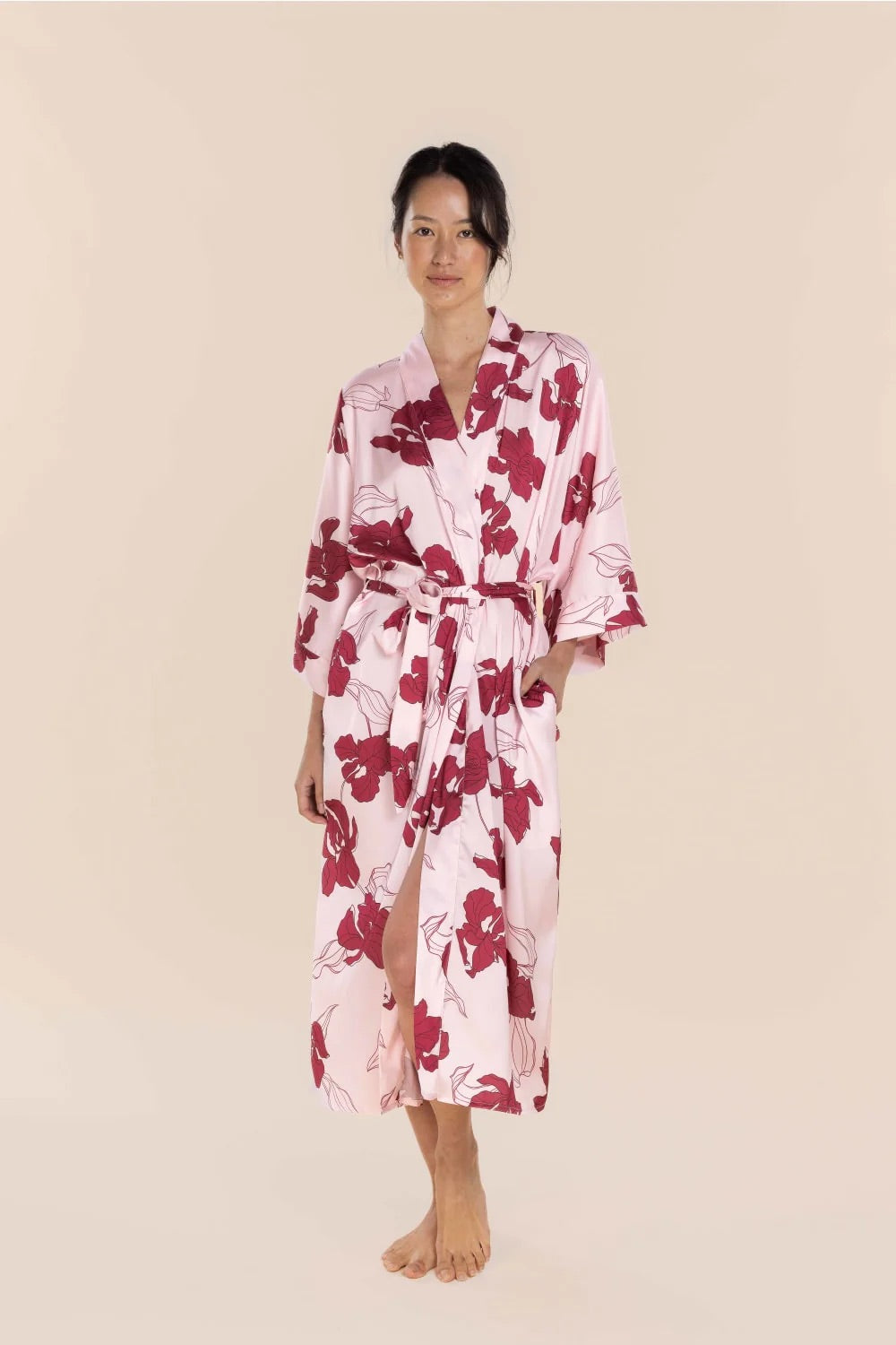 Gingerlilly DAISY Silky Satin Long Robe Pink