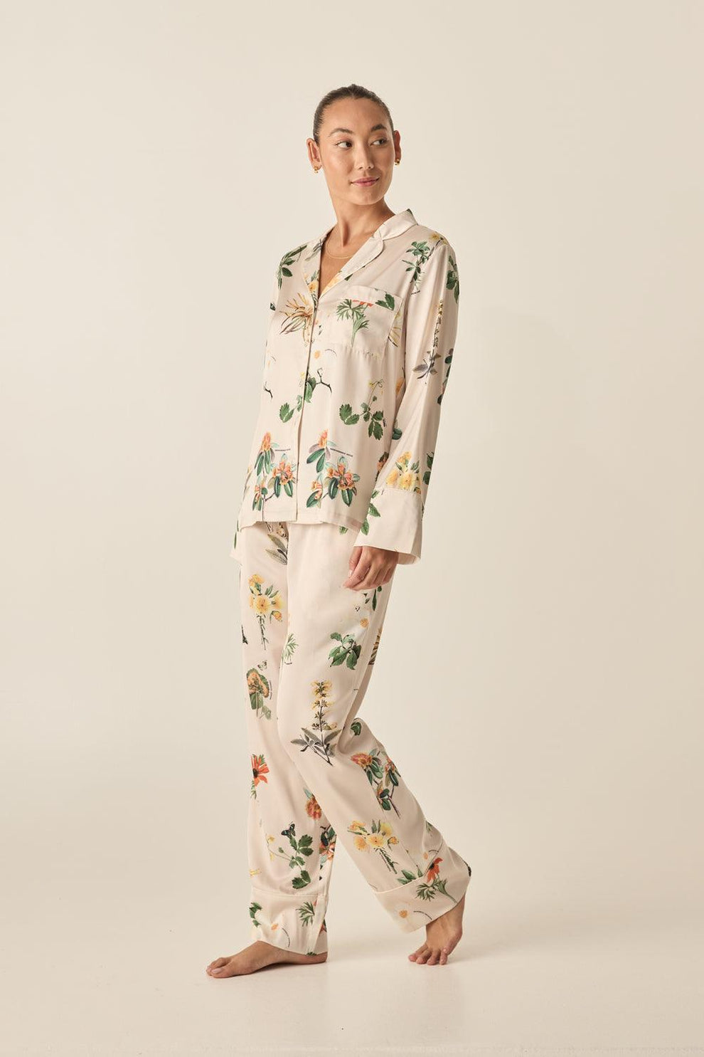 Gingerlilly Elle Garden Print Silky Satin Pj Set