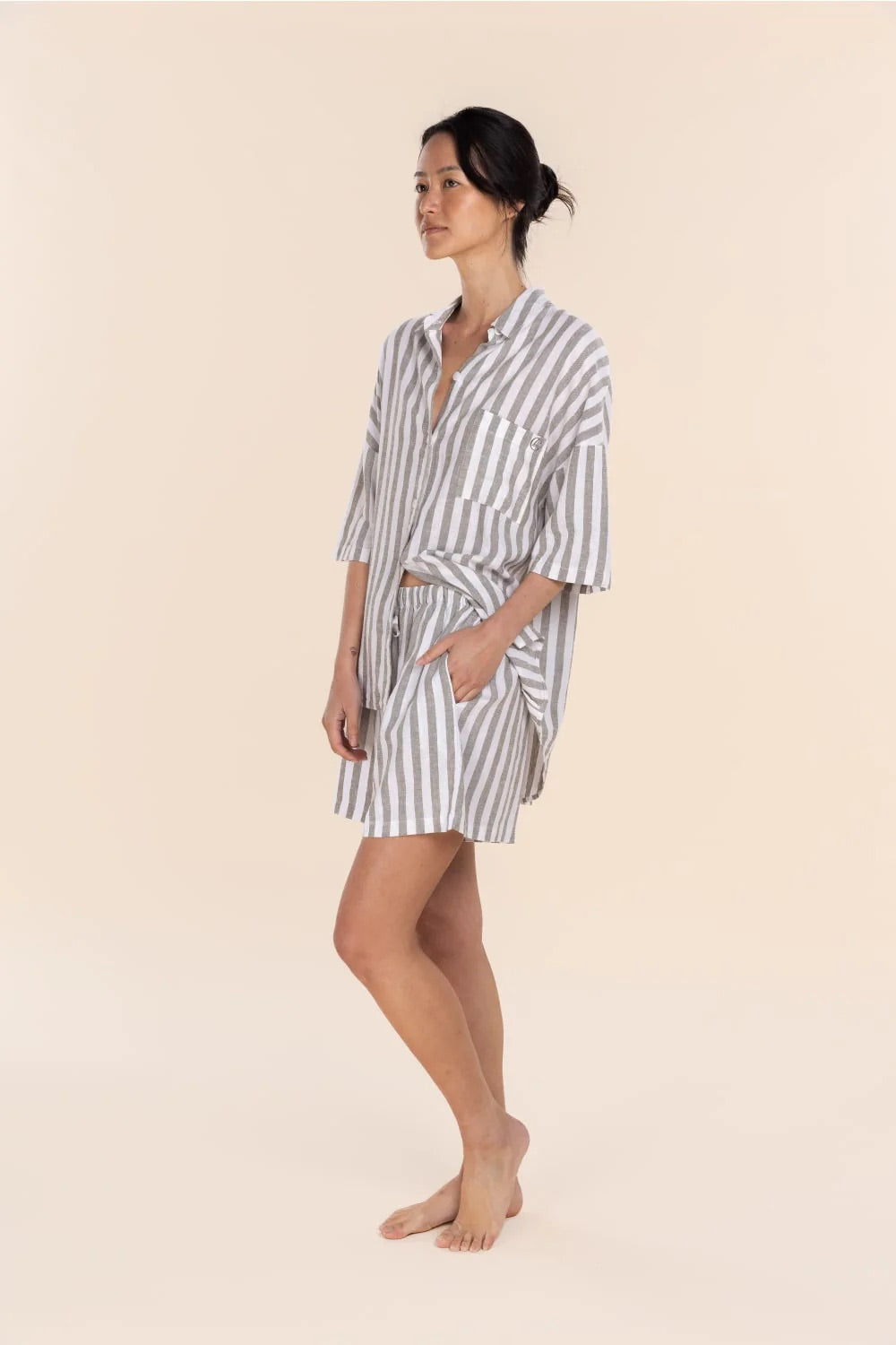 Gingerlilly EVIE Olive Stripe Linen Short Set